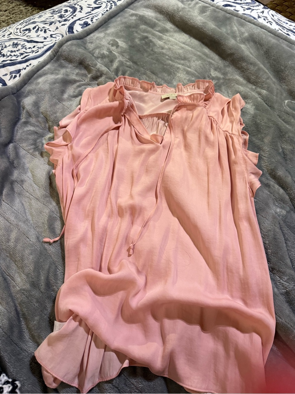 LOFT Soft Pink Ruffle Tie-Front Blouse